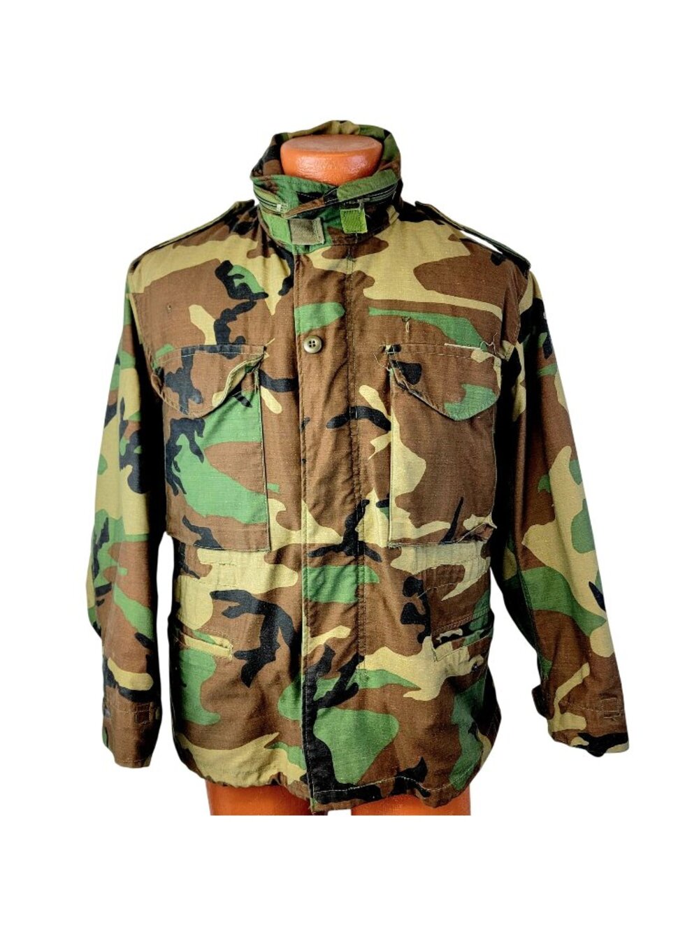 Woodland Camouflage Cargo Jacket Men Small Green Brown Military Camo Cold Weathe
